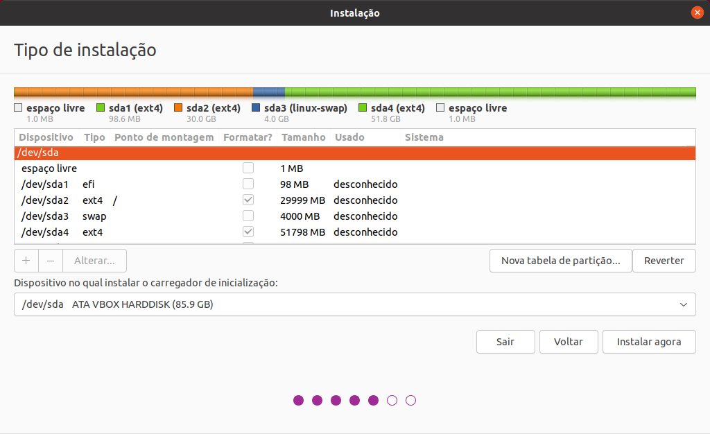 Imagem exibindo a configuração final das partições.